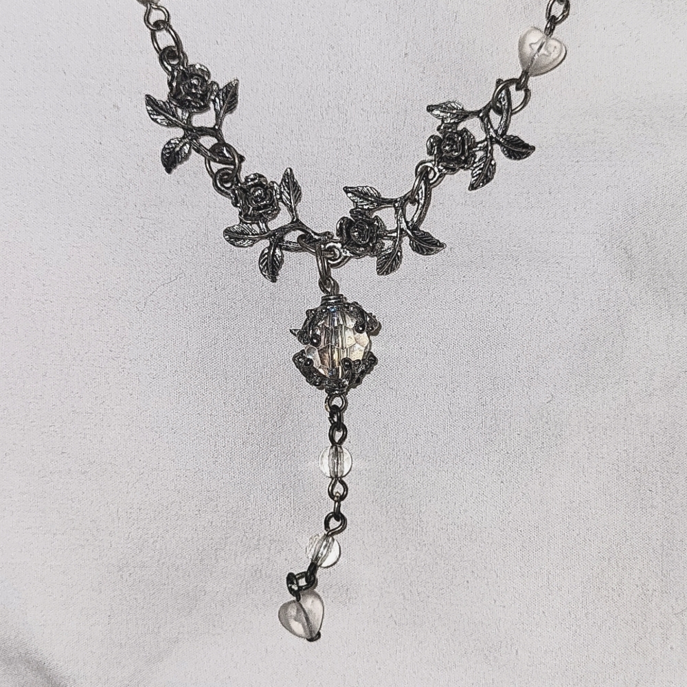 14KGP necklace and crystal necklace, 20" Lariet style, Silver